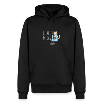 Yoga Cat - Be Here Meow - Männer Premium Bio Hoodie - Schwarz - Vorne - Nico (187cm)