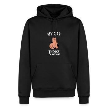 Cat Owner - My cat thinks I'm awesome - Männer Premium Bio Hoodie - Schwarz - Vorne - Nico (187cm)