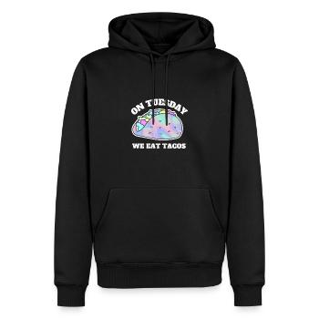 Le mardi, nous mangeons des tacos - Sweat à capuche Premium bio Homme - noir - Devant - Nico (187cm)