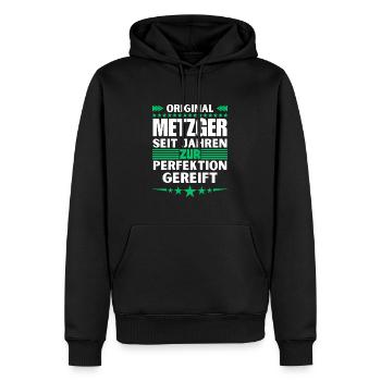 Butcher matured to perfection - Men’s Premium Organic Hoodie - black - Front - Nico (187cm)
