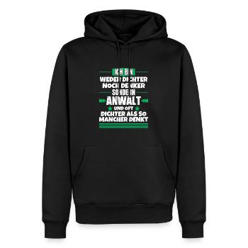Ni poète ni penseur, mais juriste - Sweat à capuche Premium bio Homme - noir - Devant - Nico (187cm)