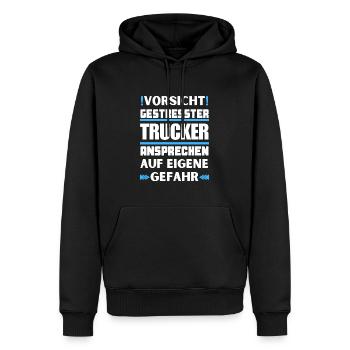 Don't talk to stressed truckers! - Men’s Premium Organic Hoodie - black - Front - Nico (187cm)