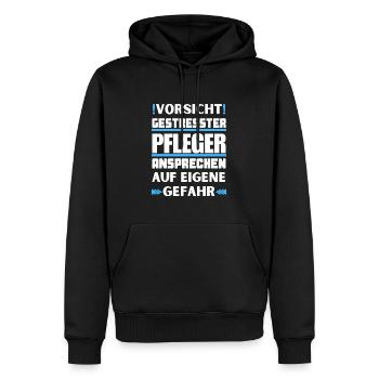 Gestresster Pfleger nicht ansprechen! - Männer Premium Bio Hoodie - Schwarz - Vorne - Nico (187cm)