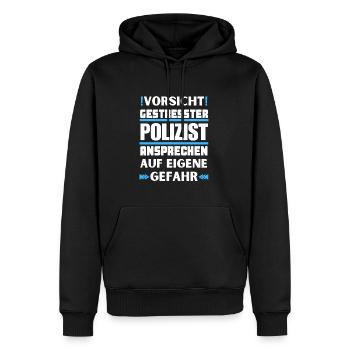 Don't talk to a stressed police officer! - Men’s Premium Organic Hoodie - black - Front - Nico (187cm)