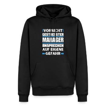 Don't talk to a stressed manager! - Men’s Premium Organic Hoodie - black - Front - Nico (187cm)