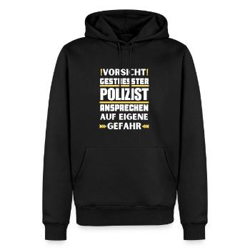 Don't talk to a stressed police officer! - Men’s Premium Organic Hoodie - black - Front - Nico (187cm)