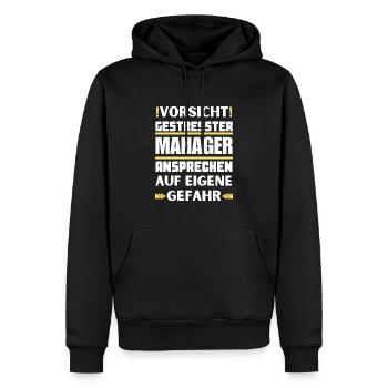 Don't talk to a stressed manager! - Men’s Premium Organic Hoodie - black - Front - Nico (187cm)