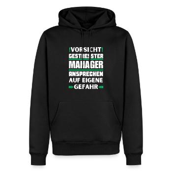Don't talk to a stressed manager! - Men’s Premium Organic Hoodie - black - Front - Nico (187cm)