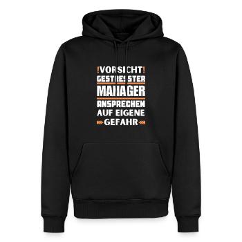 Don't talk to a stressed manager! - Men’s Premium Organic Hoodie - black - Front - Nico (187cm)