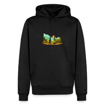Wandern mit Hund Wald Natur - Männer Premium Bio Hoodie - Schwarz - Vorne - Nico (187cm)