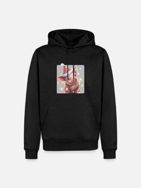 Piglet with Christmas hat - Men’s Premium Organic Hoodie - black