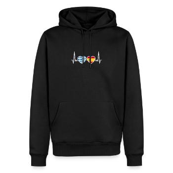 Grèce Espagne Battement de cœur Drapeau Grec - Sweat à capuche Premium bio Homme - noir - Devant - Nico (187cm)