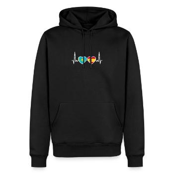 Kasachstan Spanien Herzschlag Flagge Kasache - Männer Premium Bio Hoodie - Schwarz - Vorne - Nico (187cm)