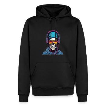 Techno Skeleton Cyberpunk Skull Raver - Men’s Premium Organic Hoodie - black - Front - Nico (187cm)