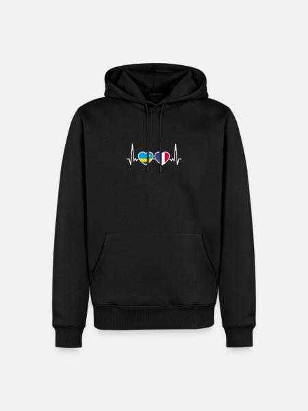 Rwanda France Heartbeat Flag Rwandese - Men’s Premium Organic Hoodie - black