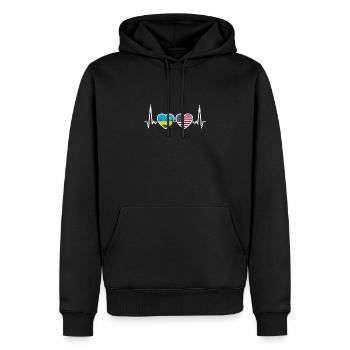 Rwanda USA Vintage Herzschlag Flagge Ruandisch - Männer Premium Bio Hoodie - Schwarz - Vorne - Nico (187cm)