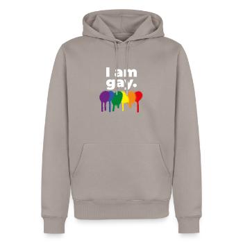 I am homosexual - LGBTQI+ saying - Men’s Premium Organic Hoodie - taupe - Front - Nico (187cm)
