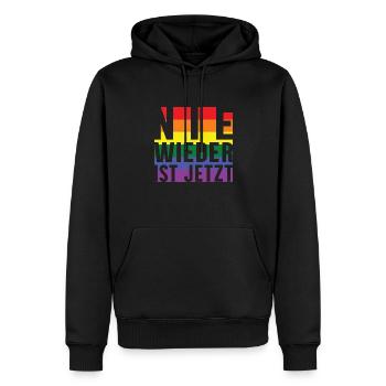 Plus jamais le lettrage Pride - Sweat à capuche Premium bio Homme - noir - Devant - Nico (187cm)