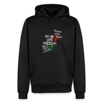 Femme Vie Liberté, Oiseaux,Iran,Drapeau,Liberté - Sweat à capuche Premium bio Homme - noir - Devant - Nico (187cm)