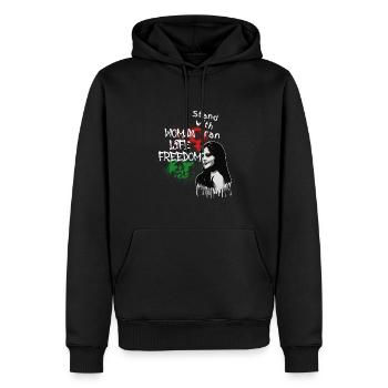 femme liberté de vie,vögel,iran,graffiti,Mahsa Amini - Sweat à capuche Premium bio Homme - noir - Devant - Nico (187cm)