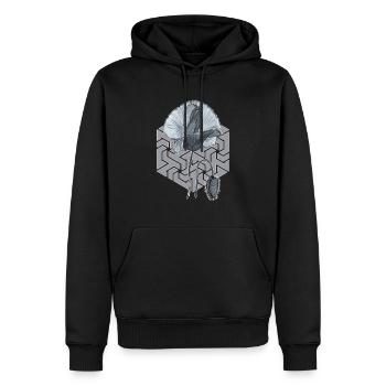 schwarzweiße Mohnblume mit Sechseck im Hintergrund - Männer Premium Bio Hoodie - Schwarz - Vorne - Nico (187cm)