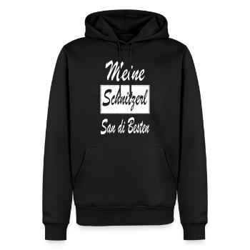 Meine Schnitzerl san di Besten Dialekt Wien - Männer Premium Bio Hoodie - Schwarz - Vorne - Nico (187cm)