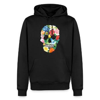 Crâne floral mexicain - Sweat à capuche Premium bio Homme - noir - Devant - Nico (187cm)