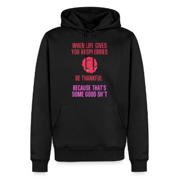 When life gives you raspberries lustiger Spruch - Männer Premium Bio Hoodie - Schwarz - Vorne - Nico (187cm)