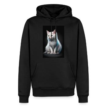 Chat blanc - Sweat à capuche Premium bio Homme - noir - Devant - Nico (187cm)