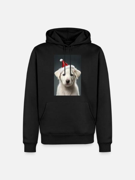 Chiot blanc noël - Sweat à capuche Premium bio Homme - noir