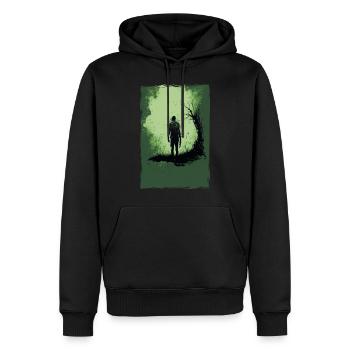 Zombie Illustration Minimaliste Design - Sweat à capuche Premium bio Homme - noir - Devant - Nico (187cm)