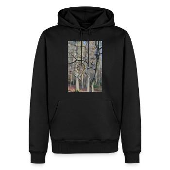 Une corne sur un arbre dans les bois - Sweat à capuche Premium bio Homme - noir - Devant - Nico (187cm)