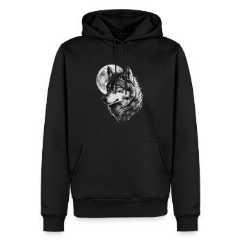 Wolf heult den Mond an - Männer Premium Bio Hoodie - Schwarz - Vorne - Nico (187cm)