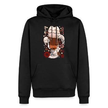 Japan Catpuccino Kaffee Katze - Kaffee - Männer Premium Bio Hoodie - Schwarz - Vorne - Nico (187cm)