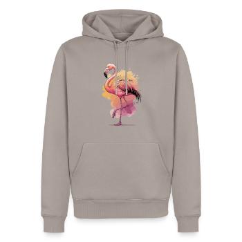 Aquarell-Flamingo – Künstlerisches Natur-Design - Männer Premium Bio Hoodie - Taupe - Vorne - Nico (187cm)
