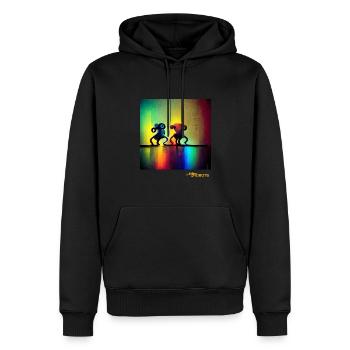 Deux robots arc-en-ciel dansants - Sweat à capuche Premium bio Homme - noir - Devant - Nico (187cm)