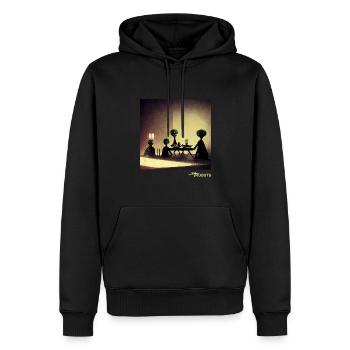 Roboterfamilie beim Abendessen - Männer Premium Bio Hoodie - Schwarz - Vorne - Nico (187cm)