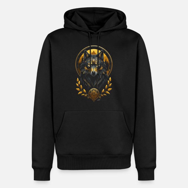 Loup Médiéval Or - Sweat à capuche Premium bio Homme - noir