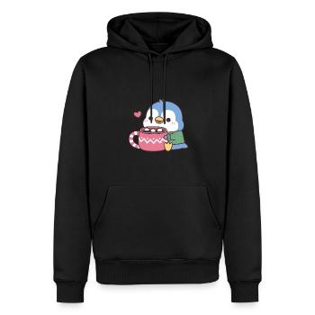 Le mignon pingouin bleu aime le chocolat chaud avec de la guimauve - Sweat à capuche Premium bio Homme - noir - Devant - Nico (187cm)