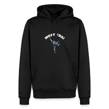 Muay Thai Kick Design - Männer Premium Bio Hoodie - Schwarz - Vorne - Nico (187cm)