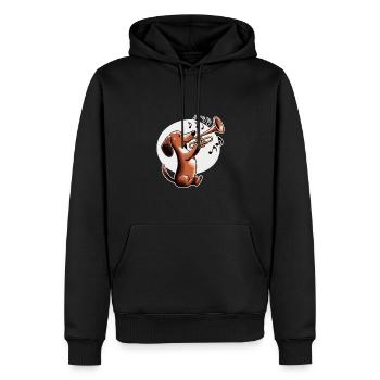 Dackel spielt Trompete - Männer Premium Bio Hoodie - Schwarz - Vorne - Nico (187cm)