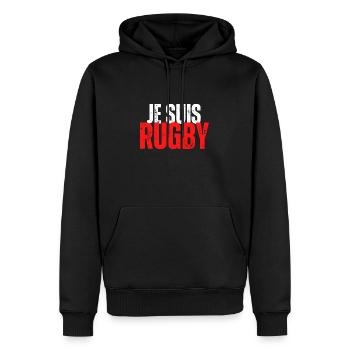 Je Suis Rugby cadeau humour rugby - Sweat à capuche Premium bio Homme - noir - Devant - Nico (187cm)