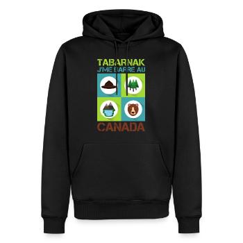 Tabarnak Je Me Barre Au Canada, Feuille D'érable - Sweat à capuche Premium bio Homme - noir - Devant - Nico (187cm)