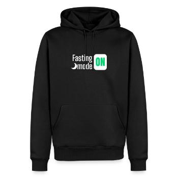 Fasting mode ON text design - Men’s Premium Organic Hoodie - black - Front - Nico (187cm)