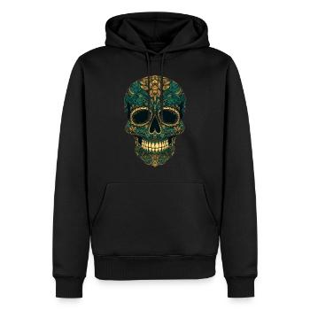 Tag der Toten Totenschädel Zuckerschädel Totenfest - Männer Premium Bio Hoodie - Schwarz - Vorne - Nico (187cm)