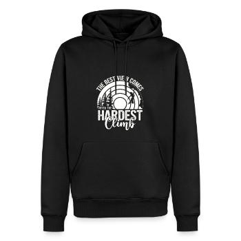Die beste Aussicht kommt beim wandern, Bergsteigen - Männer Premium Bio Hoodie - Schwarz - Vorne - Nico (187cm)