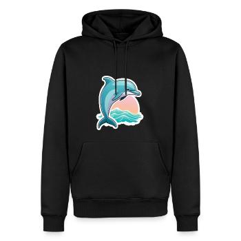 Delfin springt Sonnenaufgang - Männer Premium Bio Hoodie - Schwarz - Vorne - Nico (187cm)