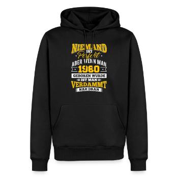 1980 Geburtsjahr Geburtstag Geburt geboren - Männer Premium Bio Hoodie - Schwarz - Vorne - Nico (187cm)