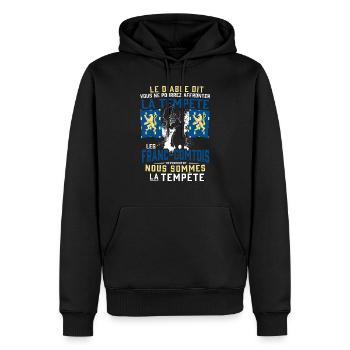Tempête Franc-Comtois - Sweat à capuche Premium bio Homme - noir - Devant - Nico (187cm)