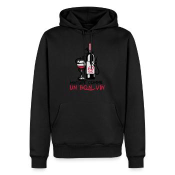 60 ans mature bouteille vin anniversaire - Sweat à capuche Premium bio Homme - noir - Devant - Nico (187cm)
